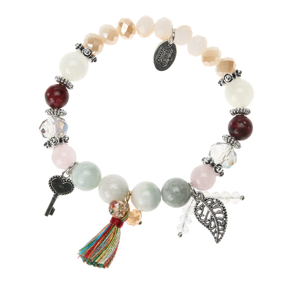 

Boho Beaded Women Bracelet Jewelry Silver Color BohemiaTree of Life Vintage Bracelet Crystal Natural Stone Stretchy Bracelet