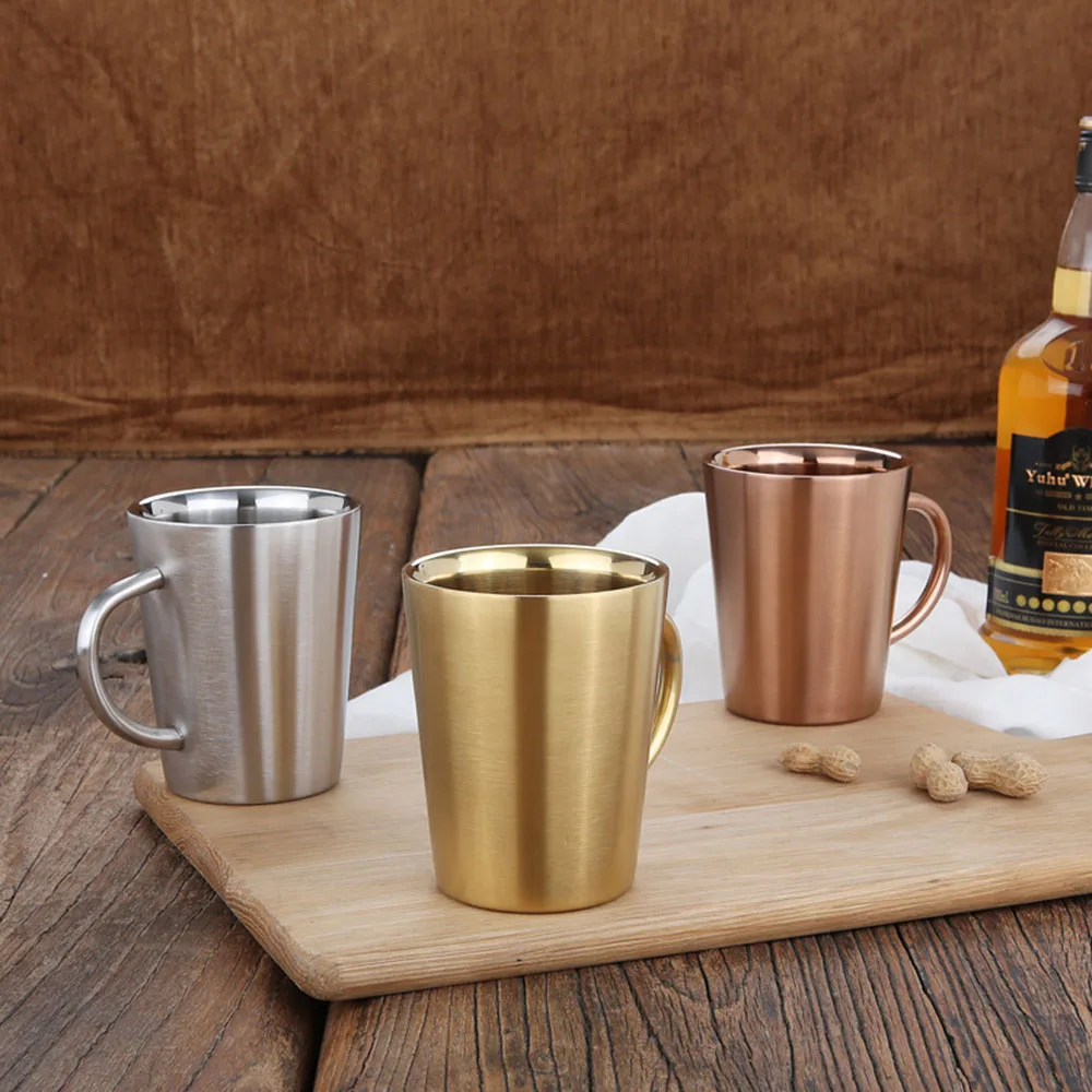 

New 304 stainless steel Cup double-layer coffee cup anti-scalding drink Cup beer Mug Wine Portable Drinkware