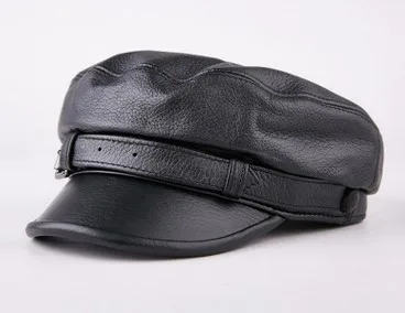 SILOQIN/осенне-зимняя шляпа из натуральной кожи, женские армейские кепки, однотонная бейсболка на плоской подошве, трендовая женская зимняя шапка из воловьей кожи - Цвет: black