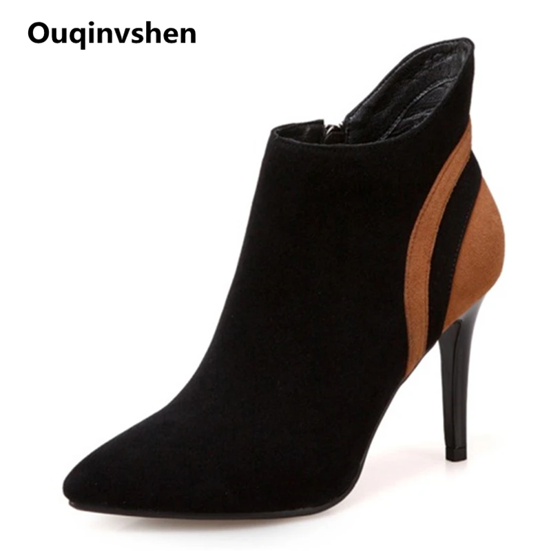 

Ouqinvshen Mixed Colors Black High Heels Boots Women Plus Size Women Stiletto Autumn Ankle Boots Pointed Toe Women Winter Shoes