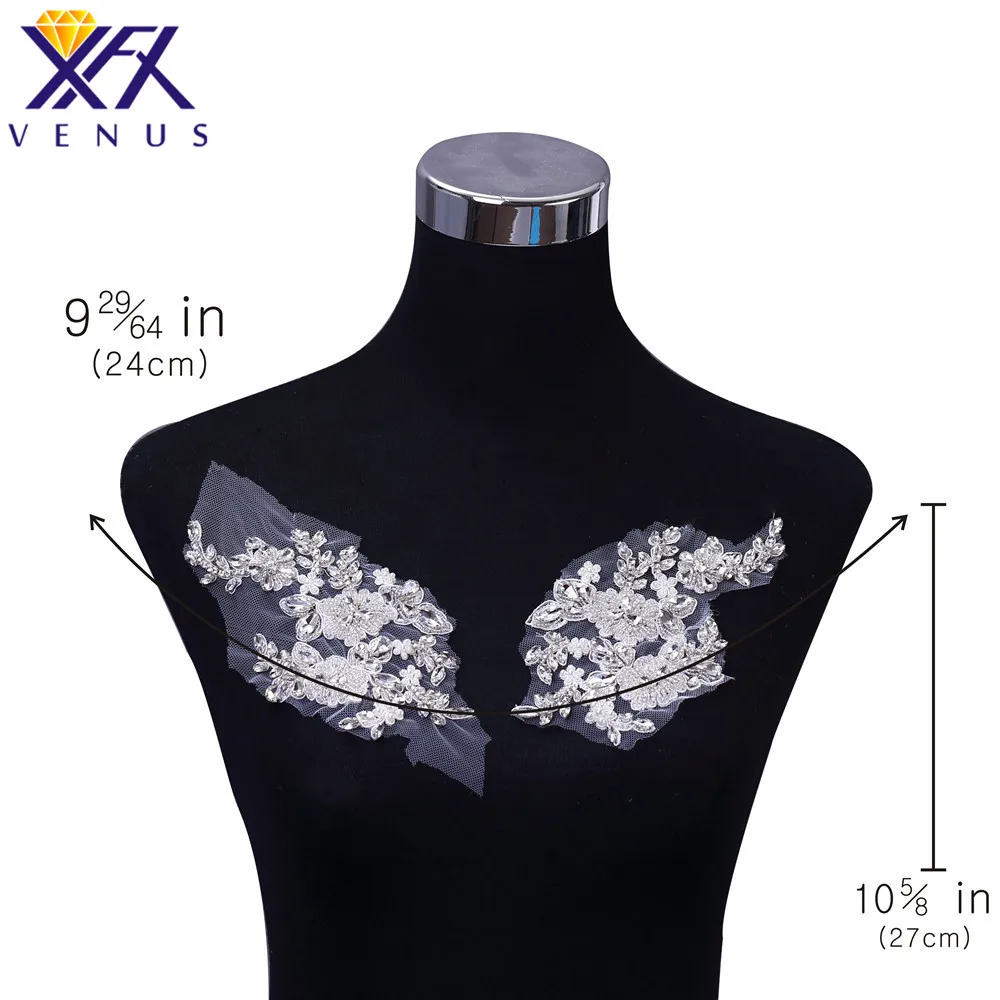 

XFX VENUS 1 Pair Handmade Elegant Rhinestone applique beads applique patches crystal patches large for dress decoration