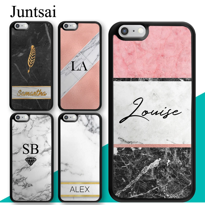 

Juntsai PERSONALISED INITIALS NAME MARBLE For iPhone 6s 6Plus Case TPU Back Shell For iPhone X XR XS MAX 7 8 Plus 5s Phone Cover