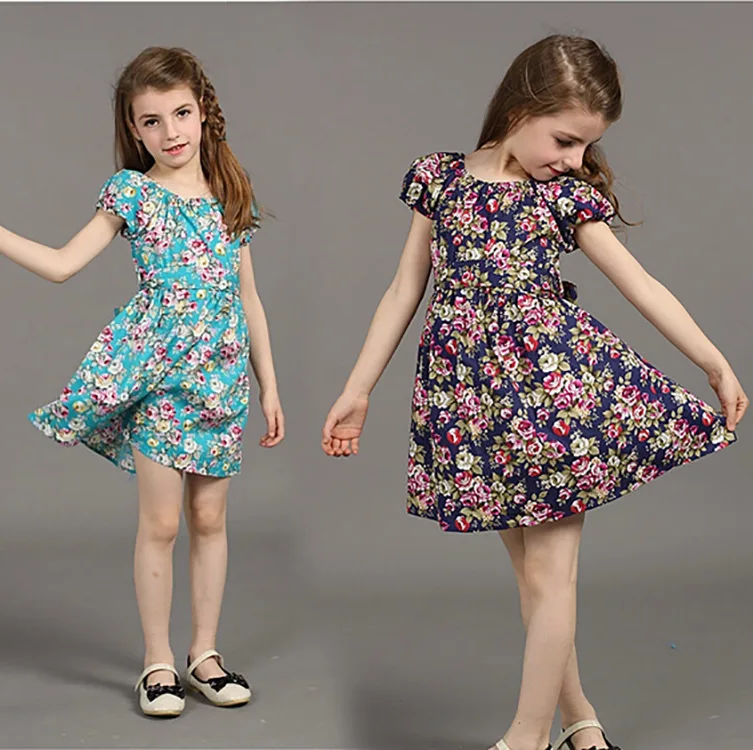 2015 Children Summer Clothing Girls Floral Cotton Dress Baby girls
