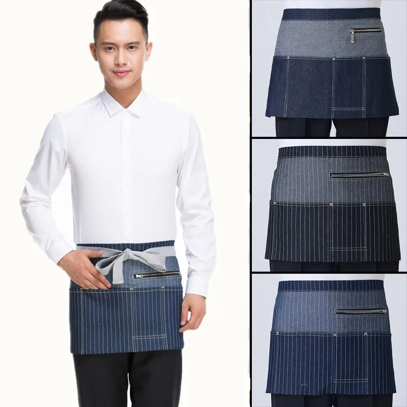 

2017 New Aprons With Pockets Denim Half Body Cafe Cowboy Uniform Unisex Aprons for Woman Men Kitchen Chef Waiter Cooking WQ038