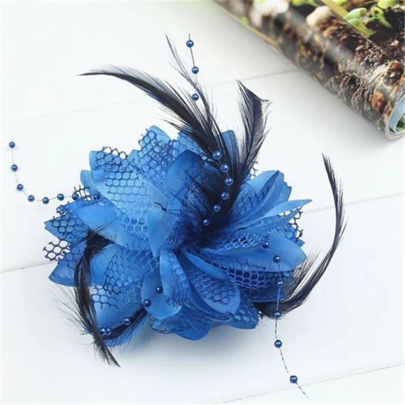 Для женщин Малый Sinamay Fascinators перо цветы заколка для волос для невесты аксессуары для волос свадьбы 8 цветов