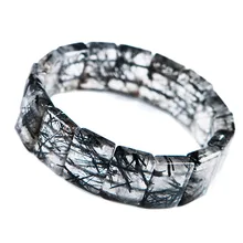 Genuine Black Natural Rutilated Quartz Bracelets For Women Men Stretch Crystal Rectangle Bead Bracelet Genuine Black Natural Rutilated Quartz Bracelets For Women Men Stretch Crystal Rectangle Bead Bracelet