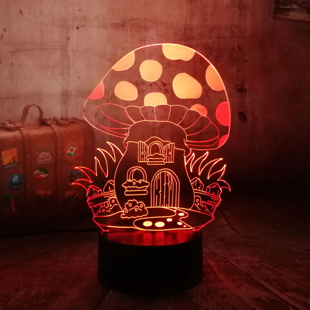2018 Creative 3D illusion Lamp LED Night Lights Cartoon Cute Mushroom