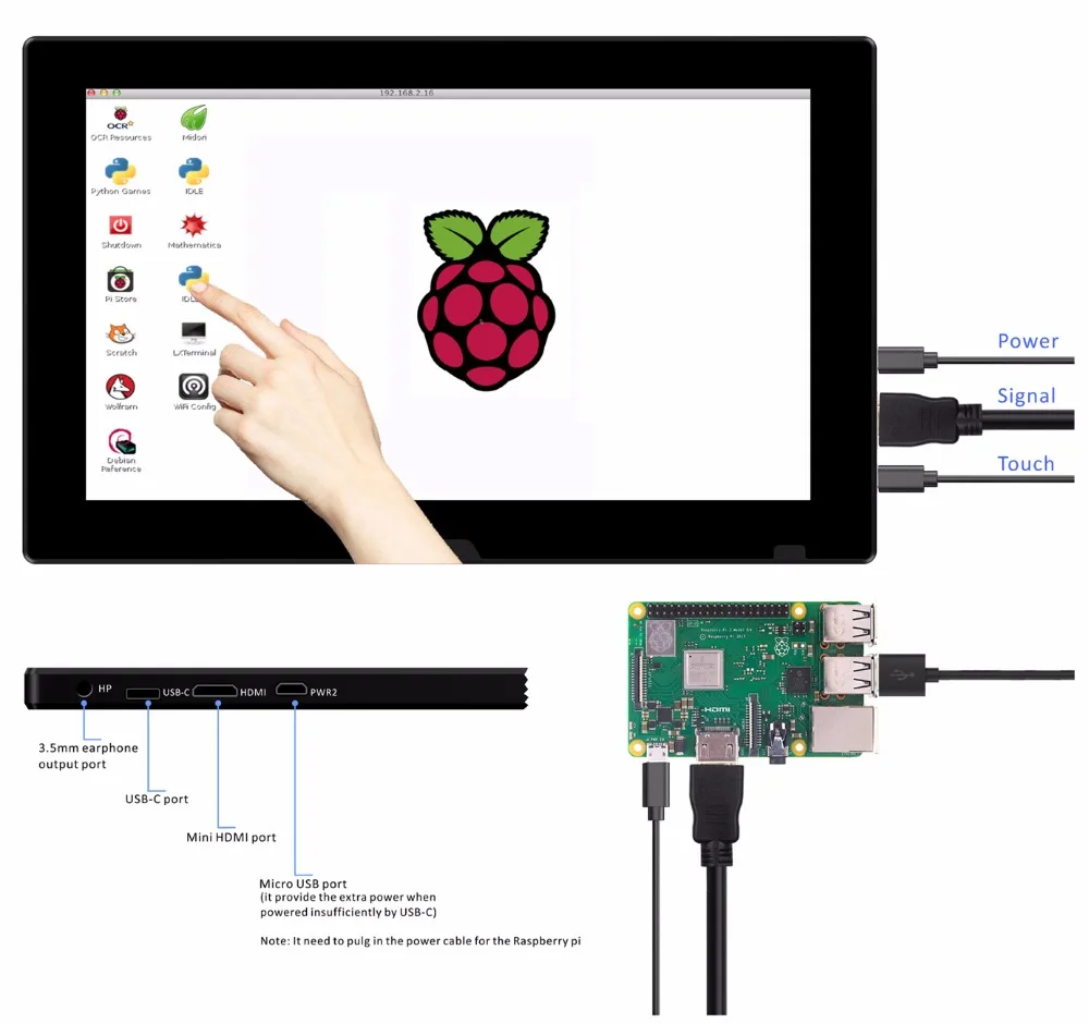 USB портативный монитор, 1080P ips сенсорный дисплей с USB C/HDMI/видео, для Raspberry Pi 3 B+ 2B PS3 PS4 WiiU xbox 360(T116D