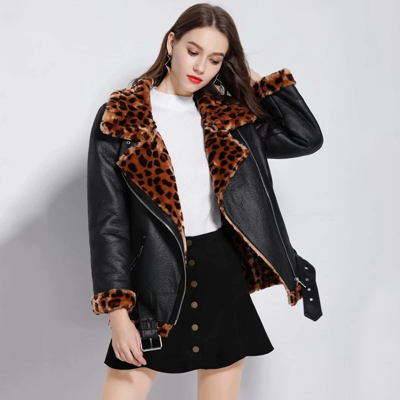Ly Varey Lin пальто из искусственной кожи с меховым воротником зимняя куртка