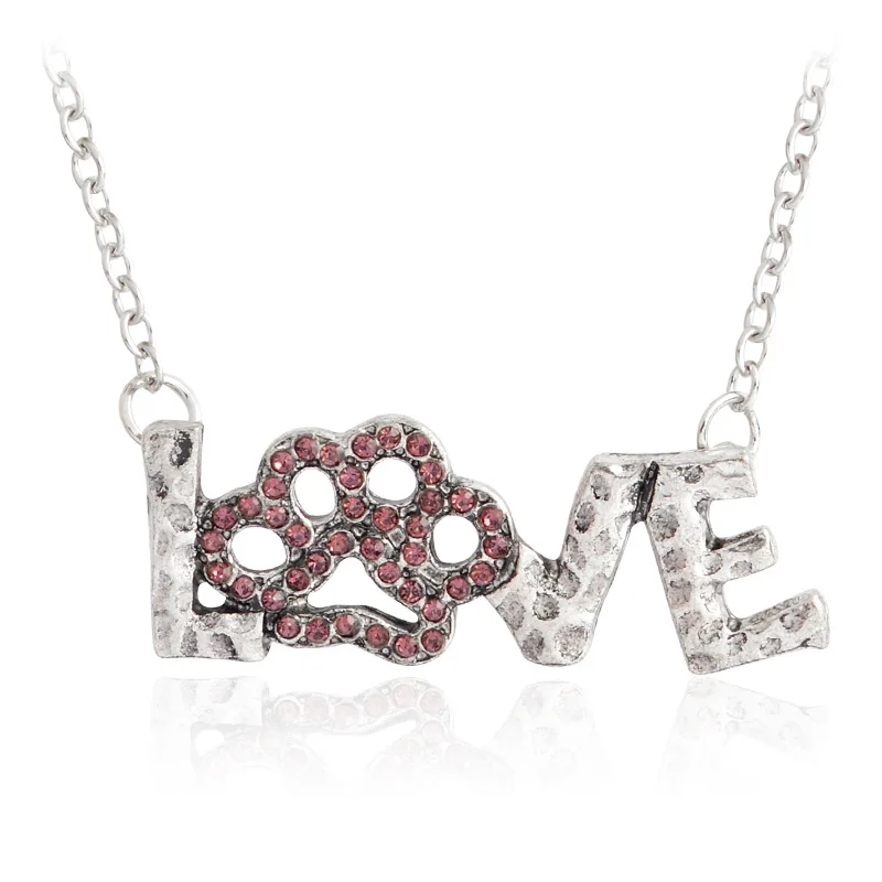 

New LOVE dog paw necklace love rhinestone necklace Valentine's Day gift girl jewelry gift