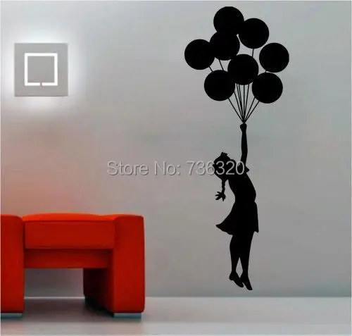 

Banksy Vinyl Wall Decal Floating Flying Balloon With Girl Mural Art Wall Sticker Kid's Room Bedroom Living Room Home Decoration