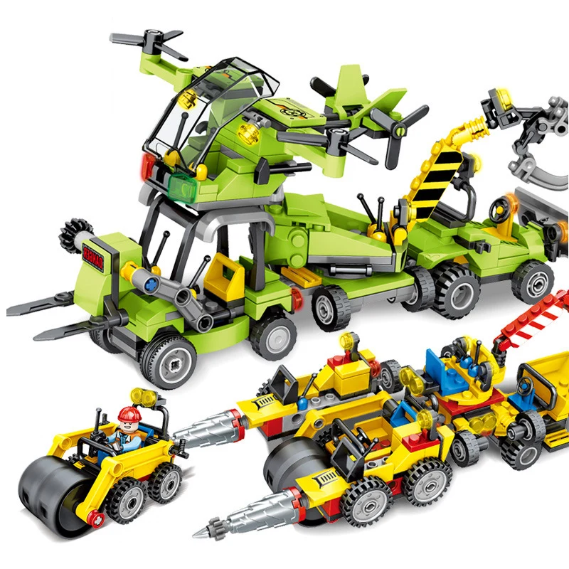 

634Pcs 8in2 Engineering Series Truck Crane Forklift Bulldozer Models Building Blocks Set Compatible Legoings City Bricks Toys