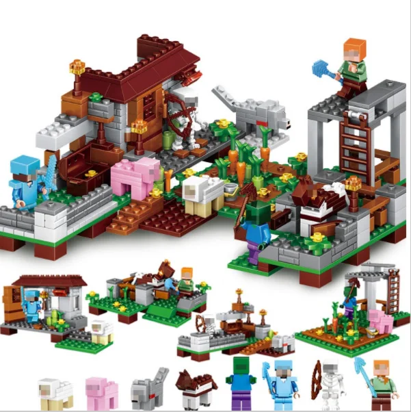 

Minecrafted The Village 390Pcs Mini Bricks 4 in 1 Set Sale Building Blocks Toys For Children Compatible with Legoed Lepine