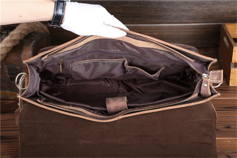 Мужской портфель из натуральной кожи, 15,6 дюймов, для ноутбука, Бизнес Портфель, ручная сумка, Ретро стиль, Crazy Horse, мужская сумка через плечо, мужская сумка