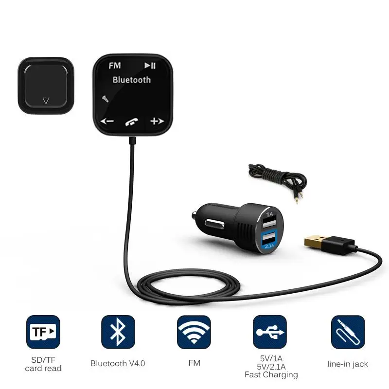

Yiwa New Phone Charger Car MP3 Player Bluetooth FM Transmitter Car Kit Dual USB HandsFree Magnetic Base Car Charger FM Modulator for Pod/iPhone Samsung iPad
