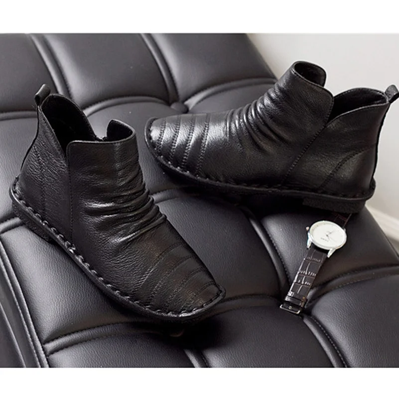 grey Planos Zhenbaili Primavera Black Otoño 2017 Ocasionales Plisado brown Botas Moda Zapatos Cremallera Cuero Botines Auténtico Suave red Mujeres 7trw7qna