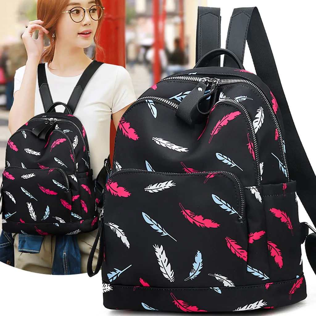 

2019 New Instyle Laides' Bags Woman Flamboyant Pattern Of Feathers Backpack Multiple Pockets Leisure Backpack Damenmode Tasche