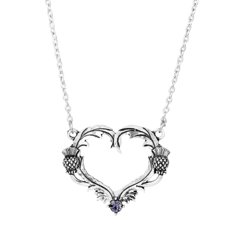 MQCHUN Jewelry Outlander Necklace Heart Scottish National Flower Oval
