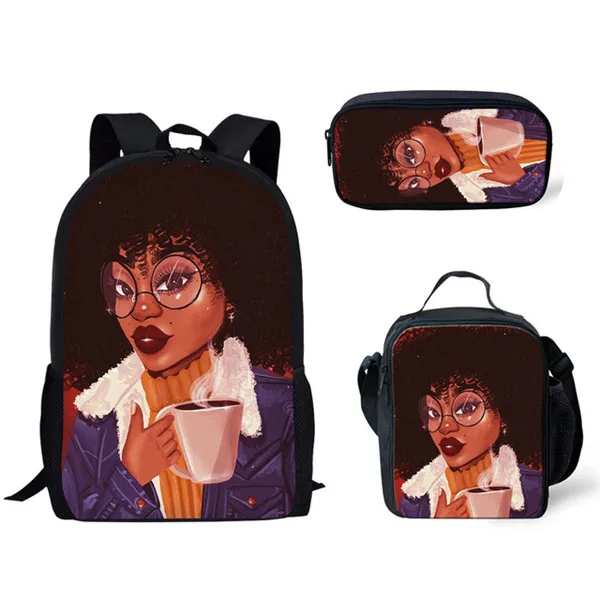 3cs/set School Bags for Kids Black Art African Girl Printing School Backpack Girls Children Shoulder Book Bags Student Satchel - Цвет: YQ1899CGK