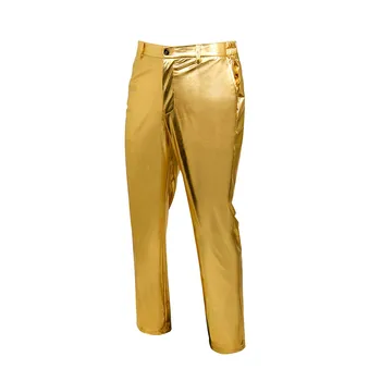 

Men Metallic Gold Pants/Straight Leg Trousers Casual Slim Fit Motorcycle Shiny Pants Male Fashion Performances Wedding Clothes