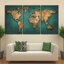 Dropshipping HD impreso 3 piezas lienzo arte mapa del mundo lienzo pintura Vintage continente pared imágenes para sala de estar