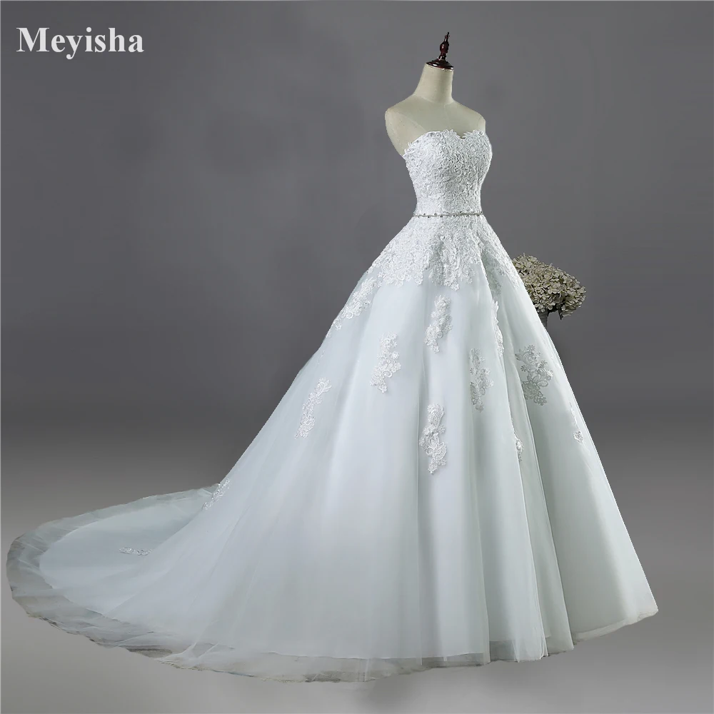 9030 2016 Beads Crystal Sweetheart Lace White Wedding Dresses For Brides Plus Size Maxi Size 2