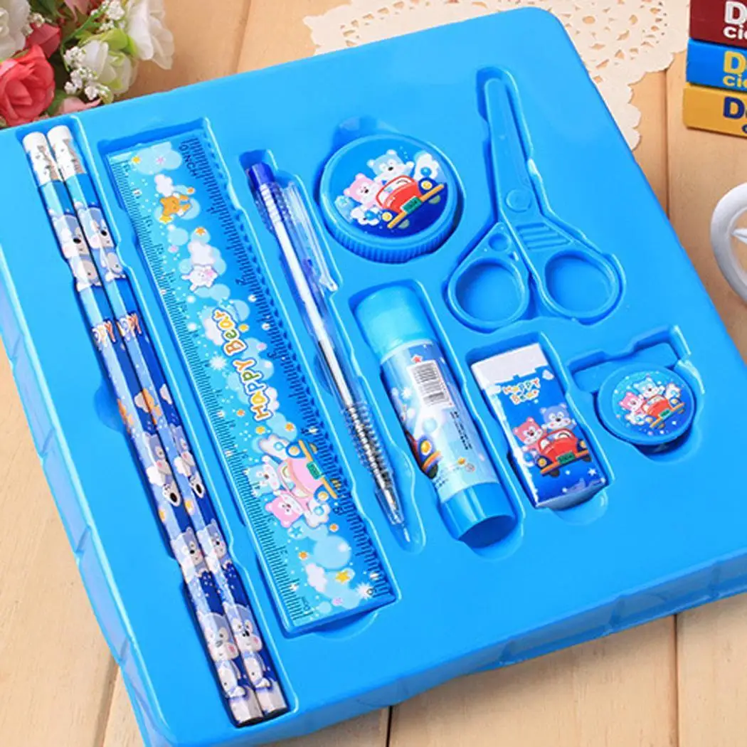 

9 Pcs/Set Student Common Learning Tools Study Cartoon Stationeries Pink, Blue Set