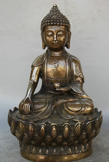 

JP S0524 12" Tibet Tibetan Buddhism Copper Seat Shakyamuni Amitabha Buddha Bowl Statue Discount 35%