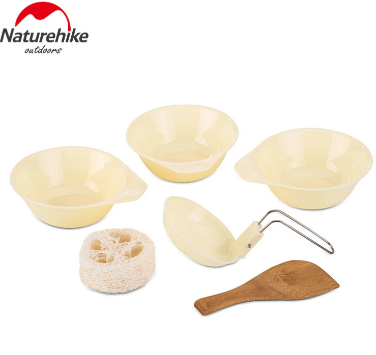 Naturehike camping al aire libre ultraligero Utensilios de cocina Utensilios cuatro combinación Utensilios de cocina Vajilla para picnic tazón pan pot Set