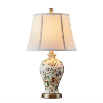 

European Rural Vintage Birds Flowers Ceramic Porcelain E27 Table Lamp for Wedding Living Room Bedroom Hotel Light H 59cm 1335