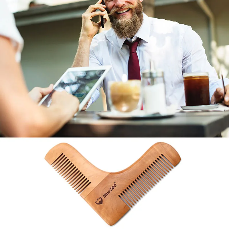 Двойной нежный мужской гребень для бороды деревянный шаблон для формирования бороды гребень для мужчин инструменты для бритья