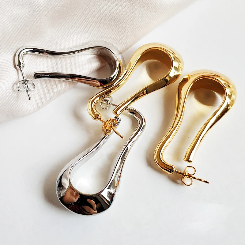

SRCOI Irregular U Shape Drop Circle Earrings Simple Thin Open Hoop Gold Silver Color Round Long Eararings Women Party Jewelry