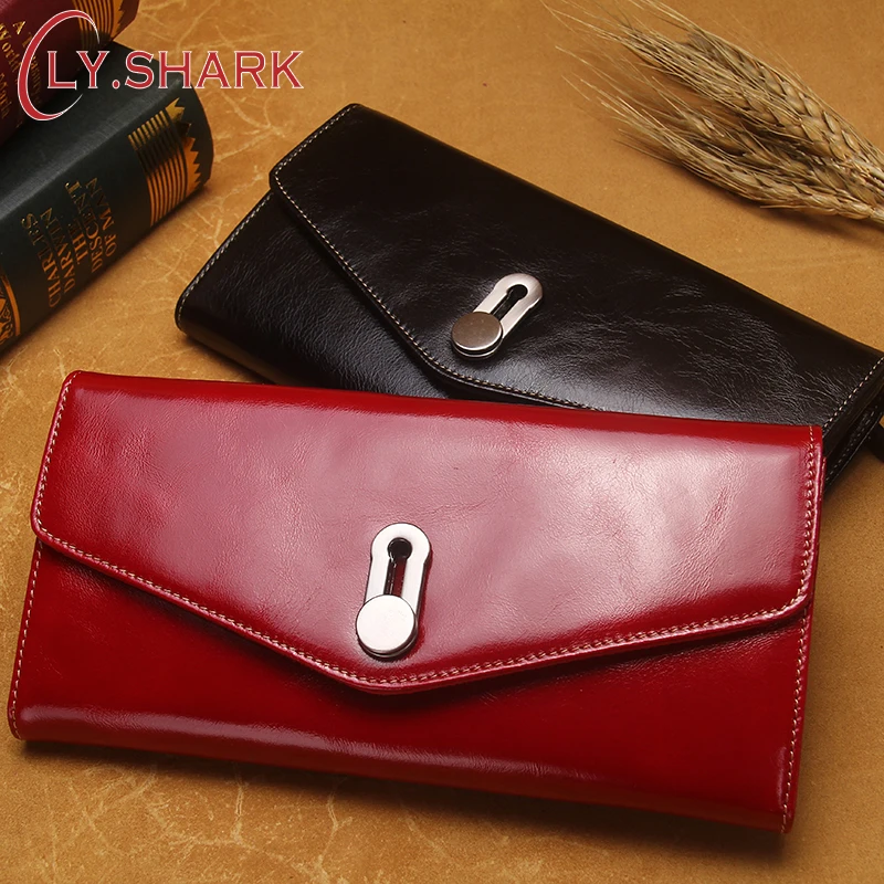 

LY.SHARK Luxury Genuine Leather Wallet Women Wallets And Purses Female money bag Ladies Wallet Red Phone Long Walet Clutch Red
