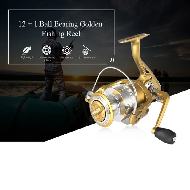 Cheap Fishdrops 12 + 1BB 1000 - 6000 Series Fly Fishing Reel with Left Right Interchangeable Handle Carp Spinning Fishing Reel Golden Cheap Fishdrops 12 + 1BB 1000 - 6000 Series Fly Fishing Reel with Left Right Interchangeable Handle Carp Spinning Fishing Reel Golden