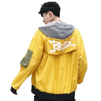 

2019 Spring Autumn New Men Jackets Thin section Hooded Coats Korean Casual Wear Handsome Loose Jacket