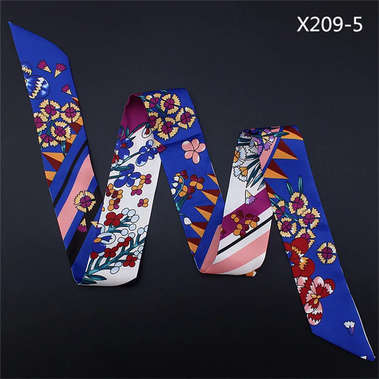 Дизайн 120 см цветочный принт женский маленький шелковый шарф роскошный бренд сумка ленты модный головной платок Горячая Распродажа длинные шарфы - Цвет: X209-5