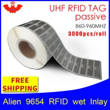 UHF RFID наклейка Alien 9654 EPC6C влажная инкрустация 915mhz868mhz860-960MHZ Higgs3 3000 шт клей пассивный RFID этикетка