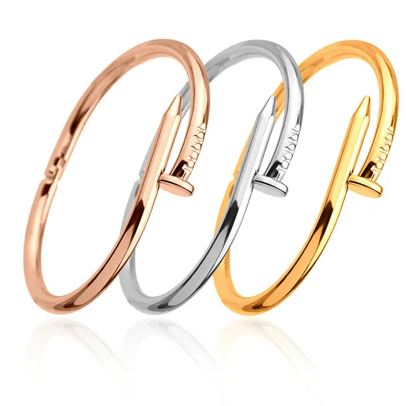 

Nail Cuff Bangles Copper Lover Bracelets for Women Gold Pulsera Jewelry Stainless Steel Screw Bracelet Pulseiras Femininas