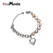 ELSEMODE романтическая любовь сердце Древо жизни двухслойные Жемчужные Подвески Браслеты для женщин нержавеющая сталь золото ювелирные изделия ручной работы