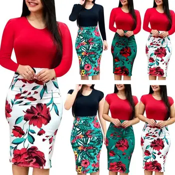 

2018 Brand New Women Ladies Plus Size Women Long Sleeve Floral Boho With Up And Down Party Bodycon Knee-Length Dress Clothing