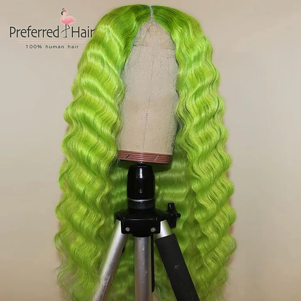 

Preferred Burgundy Lace Front Wig With Baby Hair Green Color Brazilian Remy 613 Wig Preplucked Deep Wave Wigs For Black Women
