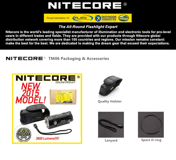 Тактифонарь светодиодный фонарик Nitecore TM06 3800 люмен подводный 18650 с кобурой