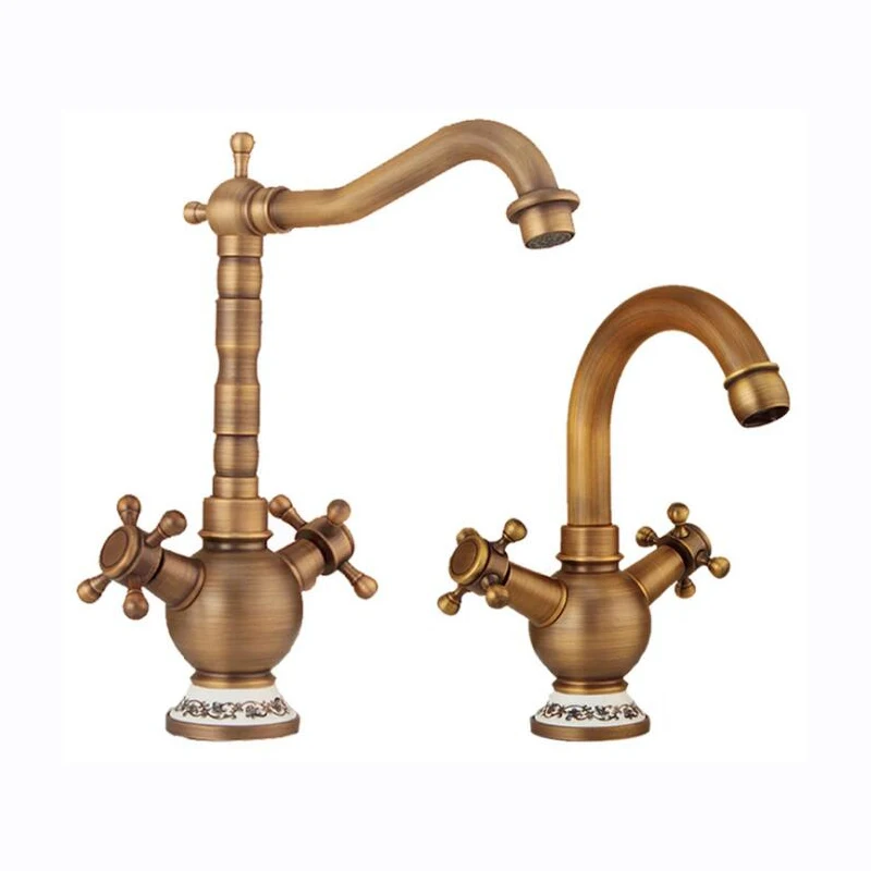 

Bronze Color Brass Material Deck Mounted Cold & Hot Water of Double Handle Lavatory Faucet