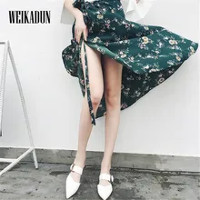 Винтаж цветочный принт длинные шифоновые женские юбки летние элегантные пляжные макси юбка в стиле бохо с высокой талией Асимметричные юбка D57