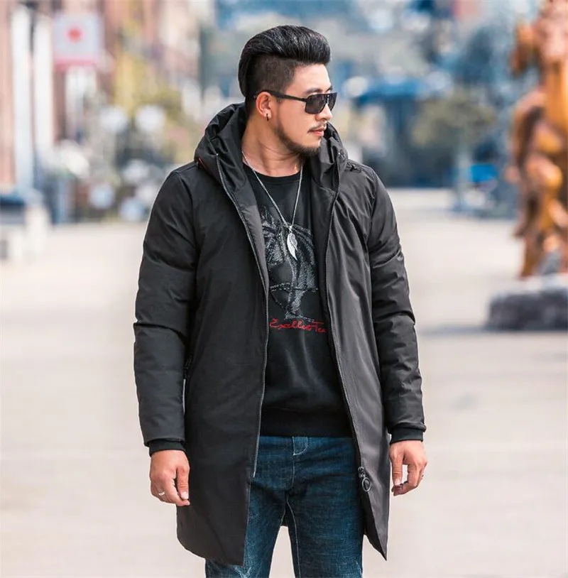 Зима большой размер XXXL-8XL Мужской Хлопковый костюм мужская длинная секция теплая Толстая черная куртка подходит для 140 кг мужская куртка