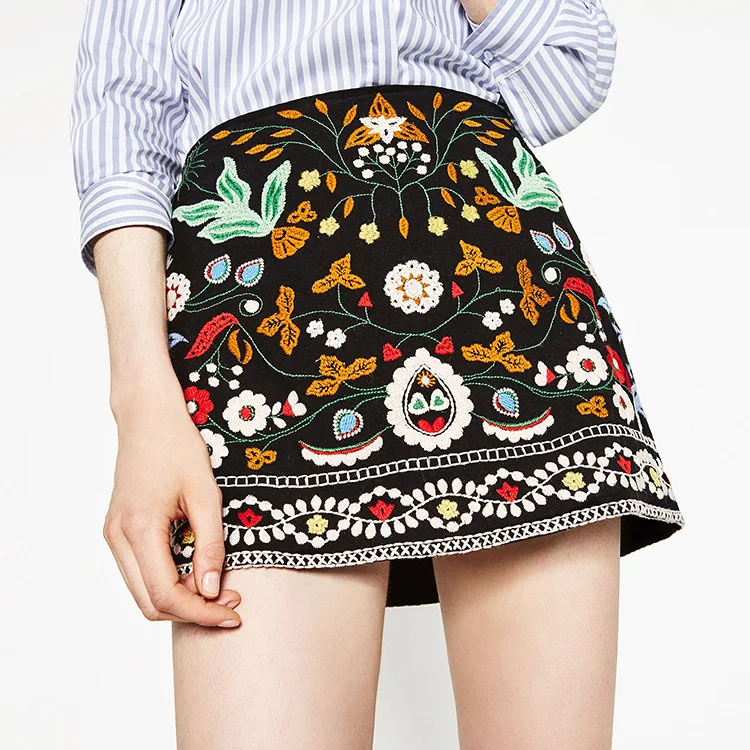 Windreama Traditional Pattern Mini Skirt Embroidery Floral Pattern ...