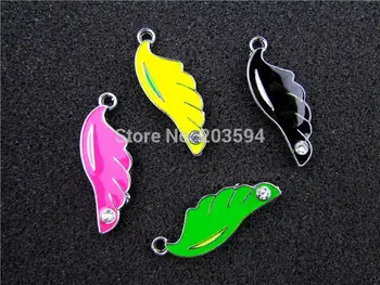 

AE414 Mix Color 100Pcs Alloy Metal Enamel Wing Charms Pendants Luck Charm 34x12mm bead bead