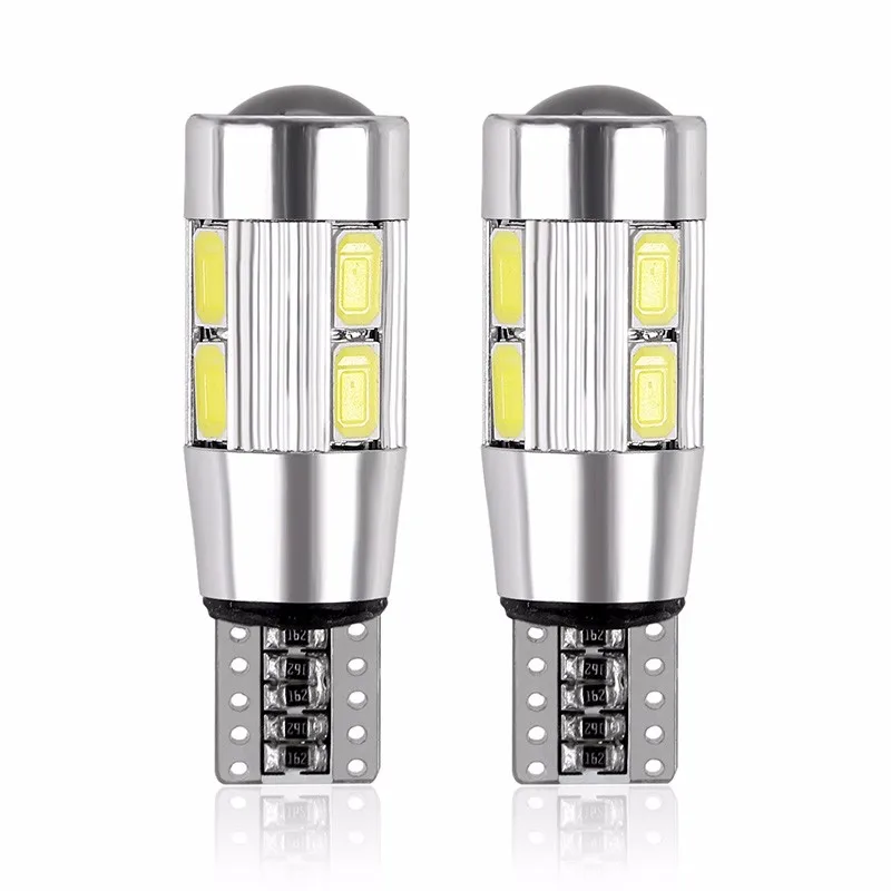 2 قطع قاد t10 في canbus w5w 194 الداخلية زينون الأبيض الصمام في canbus لا خطأ obc t10 10smd 5630 5730 مع عدسة الإسقاط الألومنيوم