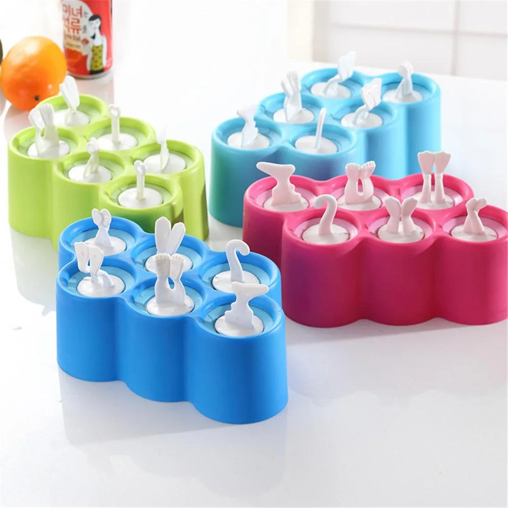 

6 holes silicone with plastic ice cream ball popsicle mold stickers cone holder ice lolly mould tools for summer cooling
