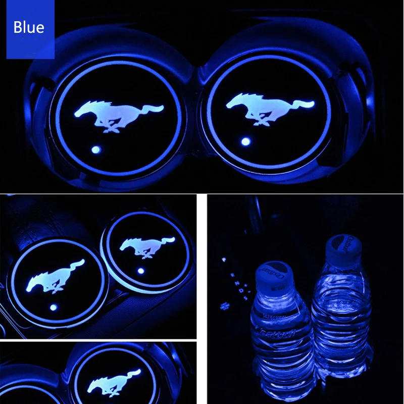 AEING 2 шт./компл. для Ford Mustang логотип знак автомобиля Led блестящий стакана воды Pad Groove люминесцентные подставки атмосфера светильник